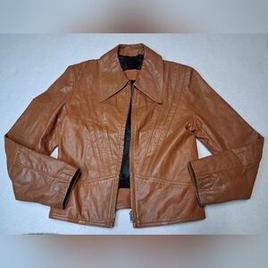 1970s Vintage Unisex Tan Bronze Leather Jacket Diso Style